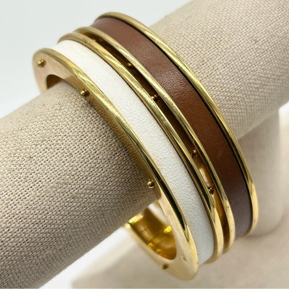 J. Crew Lot of Two Leather Bangle Bracelets - Picture 1 of 5